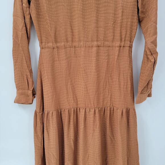 Harper Tiered Shirt Dress Womens XS Brown Embossed Animal Print Button Down Maxi - Picture 16 of 16
